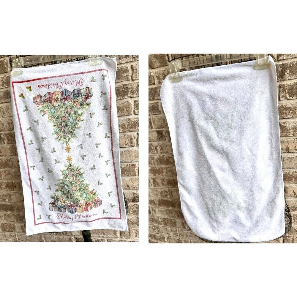 Vintage Kitchen Dish Hand Towel Christmas Tree Gold Flitter Accents 24 i…